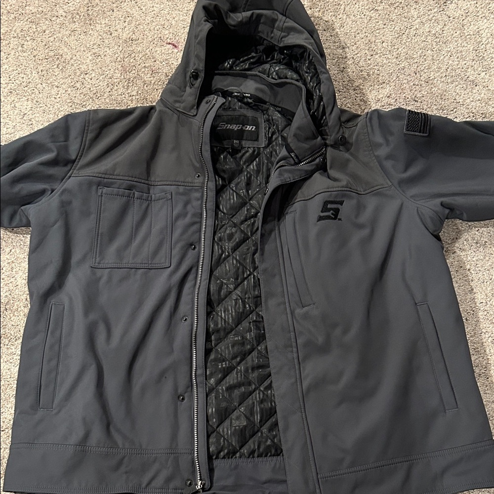 Snap Hooded Quilted-Lined Softshell Jacket - Dark Gray